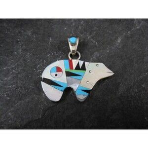 Southwestern Sterling Inlaid Bear Pendant